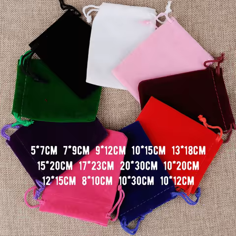 50/10pcs 5x7 7x9 9x12 10x15 13x18 15x20cm Velvet Bag Drawstring Bag Jewelry Gift Display Packing Bag