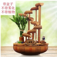 Ceramic Water Fountain Decoration Feng Shui Wheel Bamboo Creative Waterwheel Fish Tank Home Living Room Office Desktop D