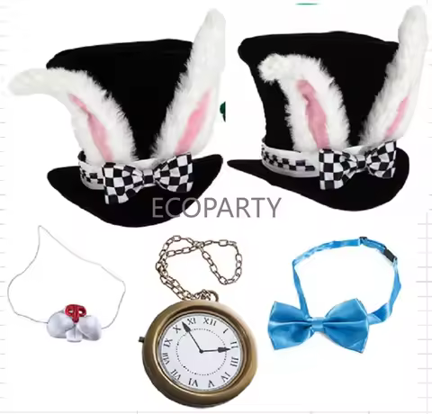 Rabbit Costume Mr. Rabbit White Rabbit Hat Cosplay Props Accessories 5-piece Set Accessories Set Eco