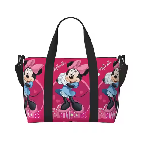 Custom Large Mickey Mouse Pink Minnie Tote Bag for Women Creative Design Shoulder Shopper Beach Gym 