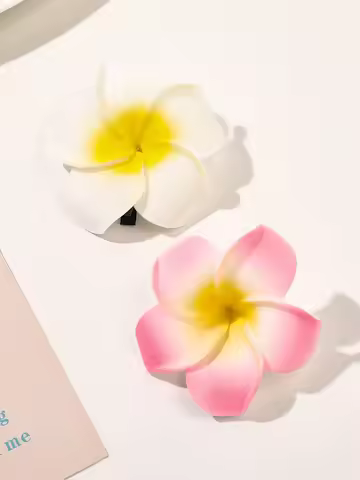 2pcs Boho Style Oversized Faux Flower Hair Clip Set, Elegant Beach Side-Bang Decor Headpieces Claw C