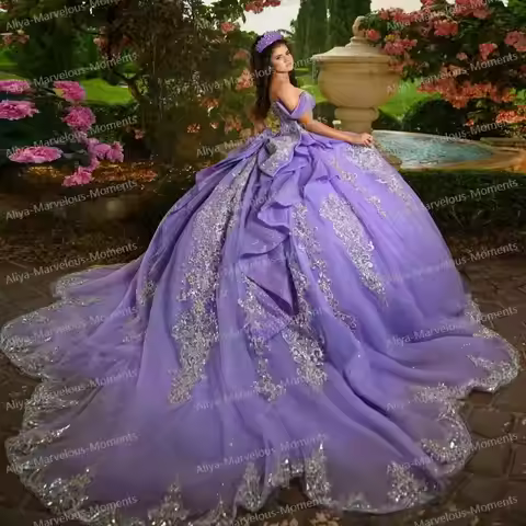 Customized Vestidos De 15 Años Lavender Quinceanera Dresses With Bow Sequins Lace Appliqued Girls Pa