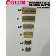 【1 PAIR = 2 PCS】POLONET 505-B NARROW BUTTS HINGES WITH SCREW 1" / 1.5" / 2" / 2.5" / 3" / 3.5" / 4"
