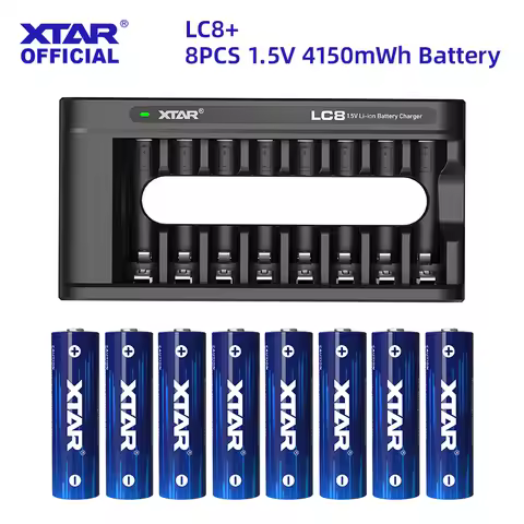 XTAR 8PCS AA 4150mWh 1.5V Li-Ion Rechargeable Battery+XTAR LC8 Smart 8 Bay Li-ion With IndicatorAA/A