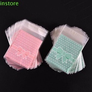 INSTORE Gift Bags 100Pcs/bag Lovely Pink Blue Christmas Paper Bags Bow Design Plastic Adhesive Cake Gift Packages