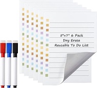 Mornajina 6Pcs Dry Erase to Do List 5x7 inch, Whiteboard Stickers for Wall with 3 Markers, Reusable Lined Stickies Planner to Do List, Suitable for Wall, Fridge, Mirror, Desk, Glass