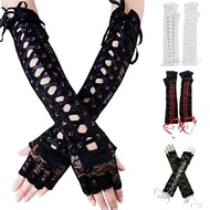 Feng Qi shop Halloween Retro Women's Long Gloves Steampunk Gothic Lace Corset Arm Elbow Fingerless Cosplay Glove