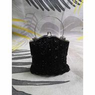 Black Beaded Kiss Lock Clutch Bag