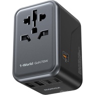 MOMAX Universal Travel Adapter 70W GaN, 3 USB-C PD & 2 USB-A QC, International Power Adapter Outlet,