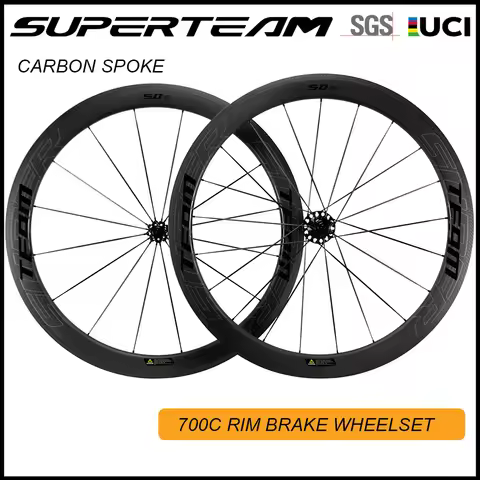 SUPERTEAM Carbon Spoke WHEELS 50mm Carbon Fiber Wheelset Road Rim Brake Wheels Tubeless Clincher