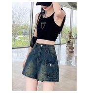 Women's high-cap wide-leg Jean shorts, hot trend women's V3 corrugated jeans KoKo QS10 denim shorts