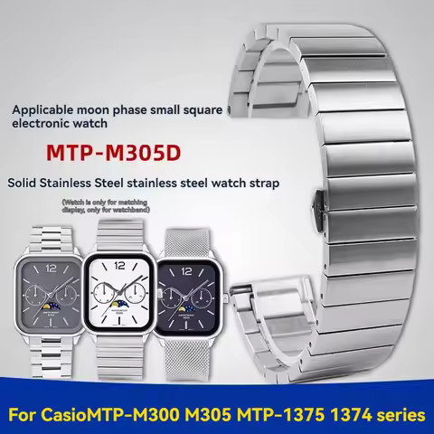 For Casio Small Square Lunar Stainless Steel Strap MTP-M300 M305 MTP-1375 1374 series Milan mesh bel