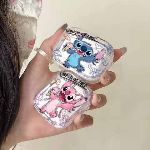 Cartoon Stitchs Angels Cute Translucent Silicone Case for Airpods 4 3 Pro 2 1 Wireless Earphone Head