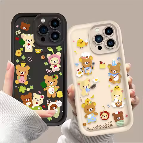 Lovely R-Rilakkuma Bear Phone Case For iPhone 16 16E 15 14 13 12 11 Pro Max X XS X S Max XR SE 2020 