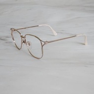 Gucci 12KGF 鈦合金黃金色鑲嵌繩索飾logo+珍珠貝塑料掛耳老眼鏡