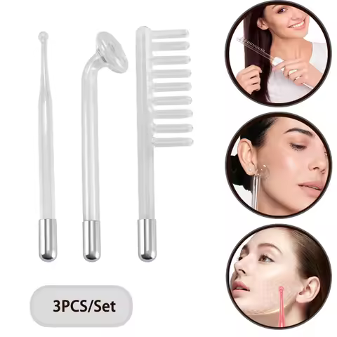 3pc/set High Frequency Electrode Neon Argon Gas Violet Ray Face Massage Wand Mushroom Comb for Facia