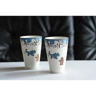 Misaka japan manhattaners Water Glass Tea There Is A Cat Pattern Around The Leaves. Blue New Product