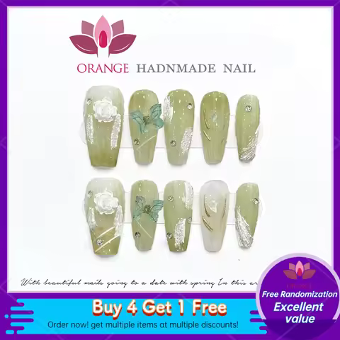 Ballerina Fake Nails Japanese Press on Medium Coffin Nails y2k Artificial Nails Full Cover With 3d D
