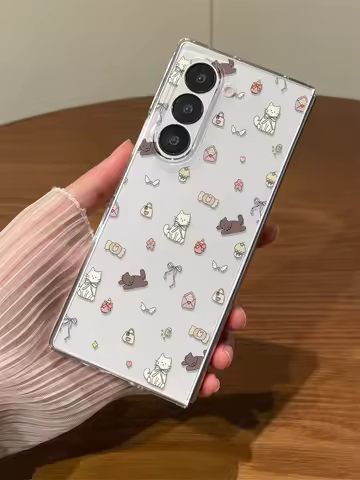 Cute Full Screen Cat Kitty Transparent Case for Galaxy Z Fold 7 Z Fold6 Zfold SE W25 Z Fold 4 Fold3 