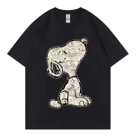 Snoopy Cartoon Anime Women T-shirt Summer Short Sleeve White 100% Cotton Men Tee Shirts Tops 2025 Ne