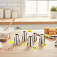 Lifestyle-Large Round Nozzle Set 1A 2A 3A R16L R18L R22L 808 for Decorating Cheese Tarts, Pastries, 