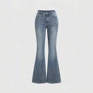 Y2K Retro Millennium Baddie Pocket Cross Wing Embroidery Fitted Flare Leg Jeans For Women