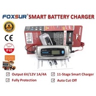 FOXSUR เครื่องชาร์จอัจฉริยะและฟื้นฟูแบตเตอรี่รถยนต์ Smart Battery Charger &amp; Desulfator 6V/12V 1A/4A 5-100Ah รุ่น FBC061204