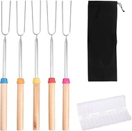 5 retractable barbecue forks, 1 piece meat threader, 1 piece drawstring bag, marshmallow grill fork,