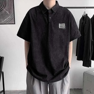 baju oversize lelaki baju jalan Baju polo kapas jalan raya yang tampan, lengan pendek lelaki 2025, j