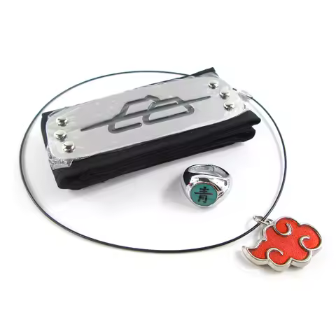 Brdwn Akatsuki Itachi Konoha Pain Deidara Hidan Orochimaru Cosplay Headband Red Cloud Necklace Ring 