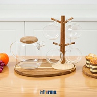 Informa Appetite 1.8 ltr Jesy Set of 5 Pcs Drinking Teapot & Glass Cup With Rack - Brown Set Water J