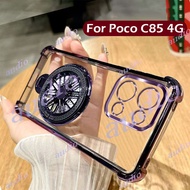 POCO C85 4G Four Corner Plating Transparent Phone Case With Windmill Bracket For Poco C85 c85 PocoC8