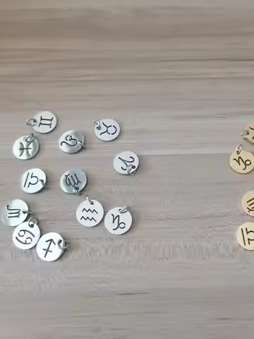 12pcs/lot Stainless Steel Mixed Zodiac Charms 12mm Mirror Polish Zodiac Signs Twelve Constellation D