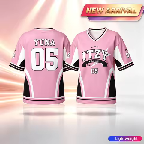 Cute Pink ITZY Yuna No.5 Print Sport Jersey Quick Dry Short Sleeve T-shirt Family Matching Parent Ki