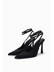 Authentic ZARAˉ Summer New Womens Shoes Black Strap High Heel Muller Shoes Pointed Toe Stilled Mulle