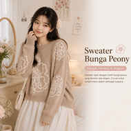 LIORA - Peony Flower Knit Sweater | Sweater Rajut Premium Tebal Motif Bunga