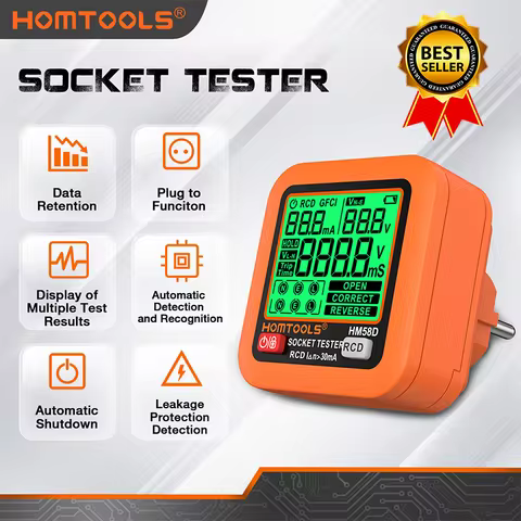 2026 HOMTOOLS Digital Socket Tester Pro Smart Voltage Test US/UK/EU Plug Ground Zero Line Plug Polar