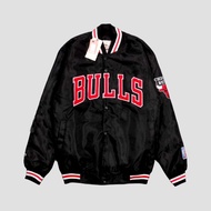 jaket varsity baseball vintage jaket bomber sukajan original skullend - bulls black red xl