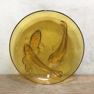 WH12607【四十八號老倉庫】全新 早期 台灣 玻璃 鯉魚盤 圓盤 背面立體 22.6cm 1盤價