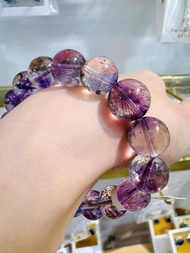 天然透體紫超七12mm39.69g水晶人緣淨化三輪紫骨幹帶麟光細閃