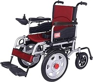 Fashionable Simplicity Lightweight Foldable Electric Wheelchair Dual Motorized Manual Folding Power Front Drive Wheelchairs Power Compact Mobility Aid Wheel Chair (Red) (Blue) (Color : Red)