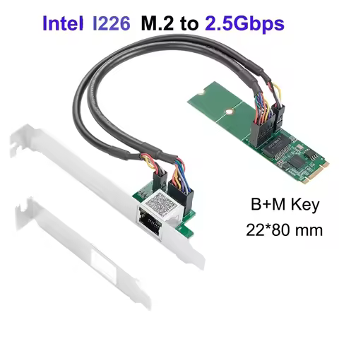 Intel I225 Chipse 2.5GBase-T 1 Port 2500Mbps M.2 b key M key to PCIe 2.5gb Ethernet Card RJ45 Lan Co