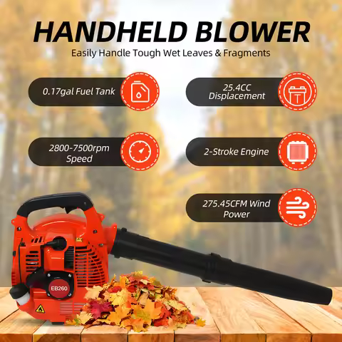 Gas Powered Leaf Blower for Lawn Care 2 Stroke Engine 25.4CC 275.45CFM Air Volume Handheld Blower Po