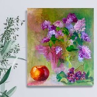 Lilac and fruit painting / 鮮花和水果 / Spring Flowers / 原創油畫 / Still life