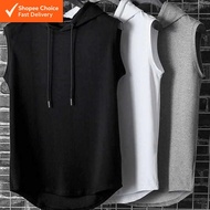 Men’s Korean Style Hooded Sleeveless Vest Loose Fit Tank Top for Streetwear, Gym, Workout, Tactical 