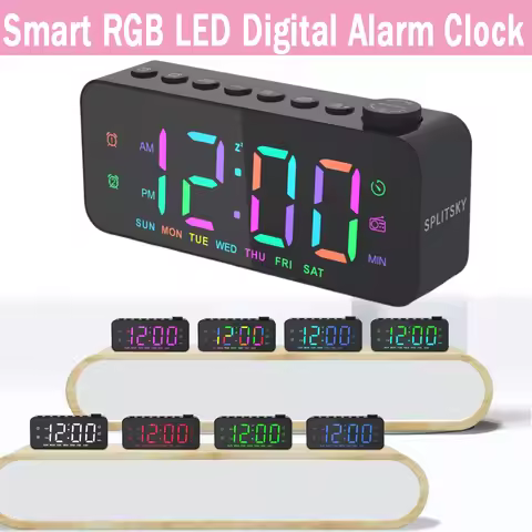 Smart LED Digital Alarm Clock RGB Time Display FM Radio Bedside Snooze Clocks Electronic Student Dig