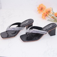 Dép cao gót vuông 5p quai full đá kẹp ngón - G90