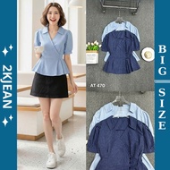 Bigsize babydoll shirt 55kg-90kg flared short-sleeved shirt style AT470 2KJeans fashion