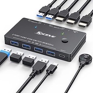 USB 3.0 KVM Switch 1 Monitors 2 Computers, HDMI KVM Switch for 2 Computers Share 1 Monitor and 4 USB 3.0 Port, Support Keyboard Mouse Printer UHD 8K@60Hz 4K@120Hz, with Desktop Controller
