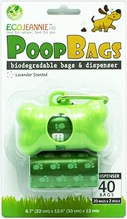 EcoJeannie 40-Count (2 Rolls) Dog Poop Bags + 1 Dispenser w/Stainless Steel Clip :Environment Friend